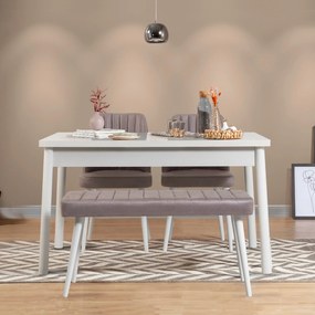 Conjunto de Mesa e Cadeiras Costa – Branco e Cinzento – Mesa: 120x77x7