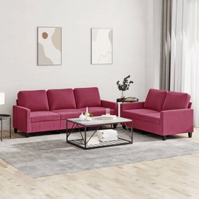 2 pcs conjunto de sofás com almofadões veludo vermelho tinto