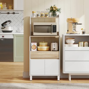 Móvel aparador de cozinha com armário, gaveta e prateleira superior, 60 x 40 x 131 cm, em carvalho e branco