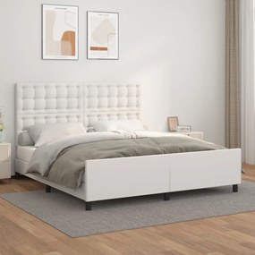 Estrutura cama c/ cabeceira 180x200 cm couro artificial branco