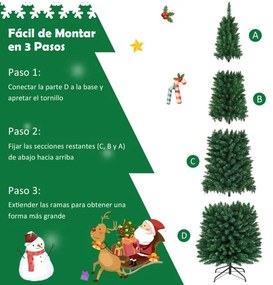 Árvore de Natal Artificial 240 cm Decoração 1000 PVC Pontiagudo com Suporte de Metal Dobrável para Casa Festa Verde