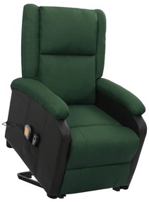 329519 vidaXL Poltrona elevatória de massagens tecido verde-escuro