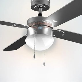 Ventoinha de teto com de 50 W EnergySilence Aero 450, Baixo consumo, 106 cm Diâmetro, Luz, 4 pás reversíveis, 3 Velocidades e Função Inverno, Acabamen