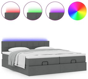 Estrutura de cama otomana com colchões tecido cinzento escuro