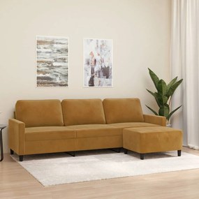 vidaXL Sofá de 3 lugares com apoio de pés 210 cm veludo castanho