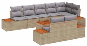 Conjunto de Sofá de Jardim com 9 peças, almofadas bege, rattan sintéti