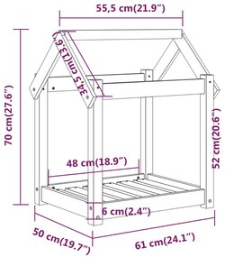 Cama para cães 61 x 50 x 70 cm madeira de pinho maciça branco