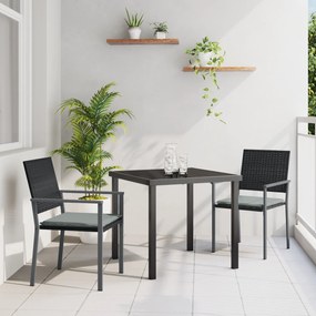 vidaXL Conjunto de Jantar de Jardim com Almofadas 3 Peças Pretas Vime PE