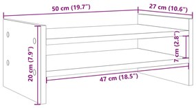 Suporte monitor 50x27x20cm derivados de madeira cinzento sonoma