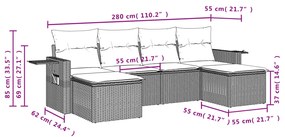 6 pcs conj. sofás jardim com almofadões vime PE cinzento-claro