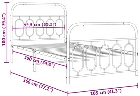 Estrutura de cama com cabeceira e pés 100x190 cm metal branco