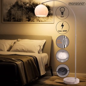 Candeeiro em arco de design 190-200 cm ajustável prateado/branco opalino