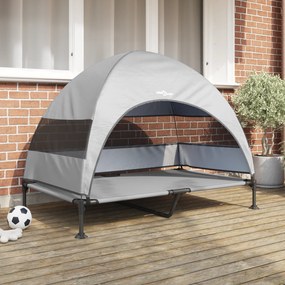 Cama Elevada para Cães com Toldo Removível Cinza Prateado XL Aço