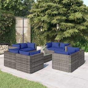 vidaXL 9 pcs conjunto lounge de jardim c/ almofadões vime PE cinzento