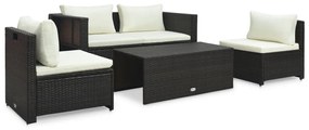 6 pcs conjunto lounge jardim c/ almofadões vime PE castanho