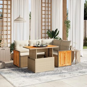 5 pcs conjunto de sofás p/ jardim com almofadões vime PE bege