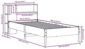 Cama com estante sem colchão 90x190cm pinho maciço castanho-mel