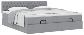 Estrutura de cama otomana com colchões tecido cinzento claro