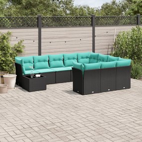 vidaXL 11 pcs conjunto sofás de jardim c/ almofadões vime PE preto