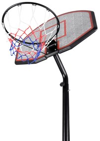 Cesto de basquetebol com rodas e altura ajustável 205-305 cm Preto + Vermelho + Cinzento
