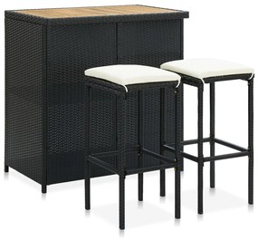 vidaXL 3 pcs conjunto de bar vime PE preto
