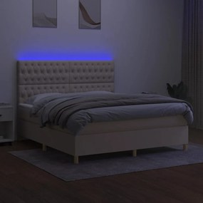 Cama box spring c/ colchão e LED 180x200 cm tecido cor creme
