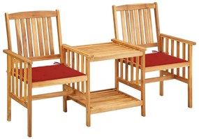 vidaXL Cadeiras de jardim c/ mesa de centro e almofadões acácia maciça