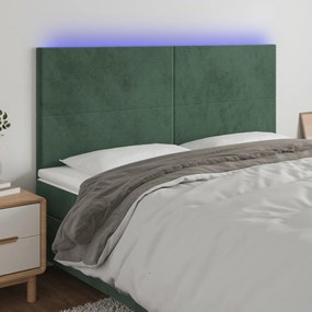 Cabeceira de cama c/ LED veludo 200x5x118/128 cm verde-escuro