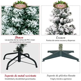 Arvore de Natal artificial com neve de 135 cm com iluminação articulada 200 luzes LED Base metálica dobrável Verde