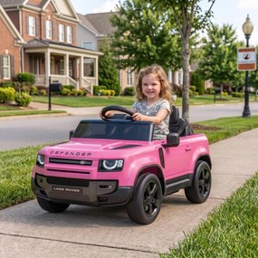 Carro Elétrico SUV para Crianças Land Rover Defender 12 V com Comando à Distância, Suspensão e Arranque Suave, Rosa