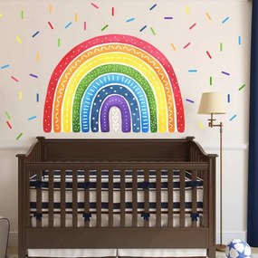 Autocolante de parede arco-íris com confettis coloridos - para meninos e meninas