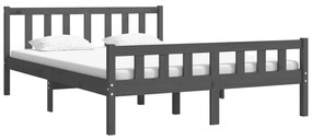 Estrutura de cama 140x190 cm madeira maciça cinzento