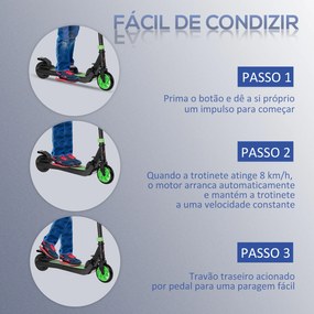 HOMCOM Trotinete Elétrica para Crianças acima de 6 Anos Trotinete Elétrica Dobrável com Altura Ajustável Bateria 24V Velocidade Máxima 8km/h Carga Máxima 50kg 71x36,5x75-80cm Verde
