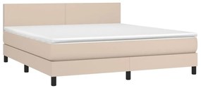 Cama box spring c/colchão/LED 160x200cm couro artif. cappuccino