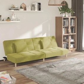 vidaXL Sofá-cama 2 lugares com duas almofadas tecido verde