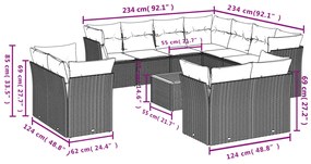 12 pcs conjunto de sofás p/ jardim com almofadões vime PE bege