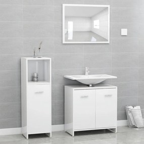 vidaXL 3 pcs conj. móveis casa de banho contraplacado branco brilhante