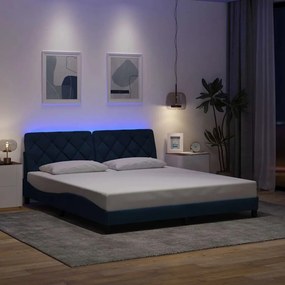 vidaXL Estrutura de cama com LED sem colchão 180x200 cm tecido azul