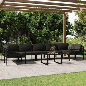 8 pcs conjunto lounge jardim com almofadões alumínio antracite