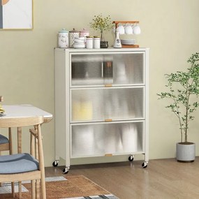 Estante de cozinha de 3 níveis com rodas com portas rebatíveis 81 x 37 x 115 cm branco