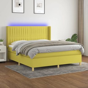 vidaXL Cama box spring c/ colchão e LED 160x200 cm tecido verde