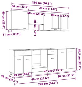 Conjunto de Armários de Cozinha 8 Peças Carvalho Fumado Madeira de Eng