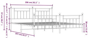 Estrutura de cama com cabeceira e pés 200x200 cm metal branco
