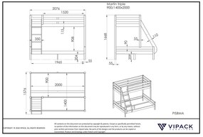 Beliche com Cama Casal PINO (90 x 200 Cm) + (140 x 200 cm) + estrado Branco