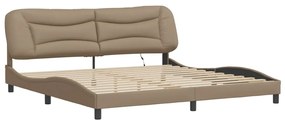 Estrutura cama c/ luzes LED 200x200 cm couro artif. cappuccino