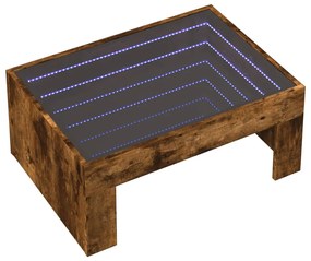 Mesa de centro luzes LED Infinity 70x50x30 cm carvalho fumado