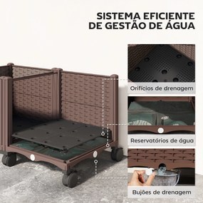 Floreira Elevada com 6 Rodas Autorrega e Drenagem Floreira para Jardim 80x40x43 cm Castanho