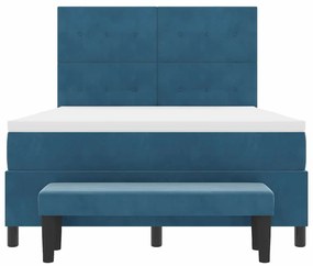Cama Box Spring com Colchão &amp; Banco Azul Escuro 140x190 cm Veludo
