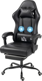 Cadeira de gaming ergonómica, cadeira para gamers com apoio lombar com função de massagem, encosto reclinável, altura ajustável, preta