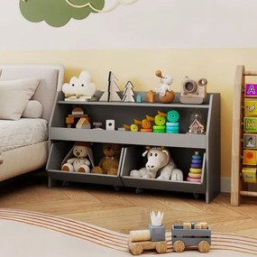 Estante de Brinquedos Infantil, 102 x 30 x 60 cm, Rodas Bloqueáveis, Cinzento